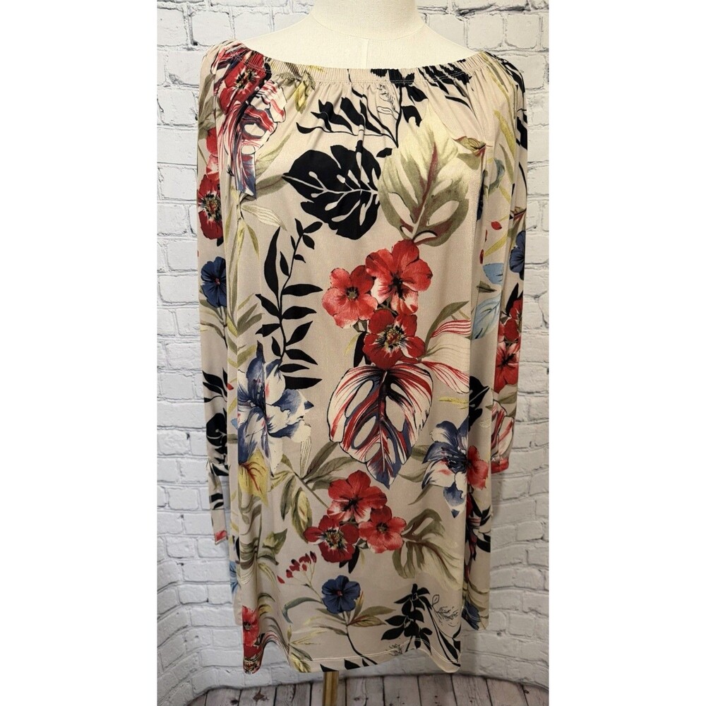 Venus off-the-shoulder long-sleeve tunic Dress with a Floral Print - Medium